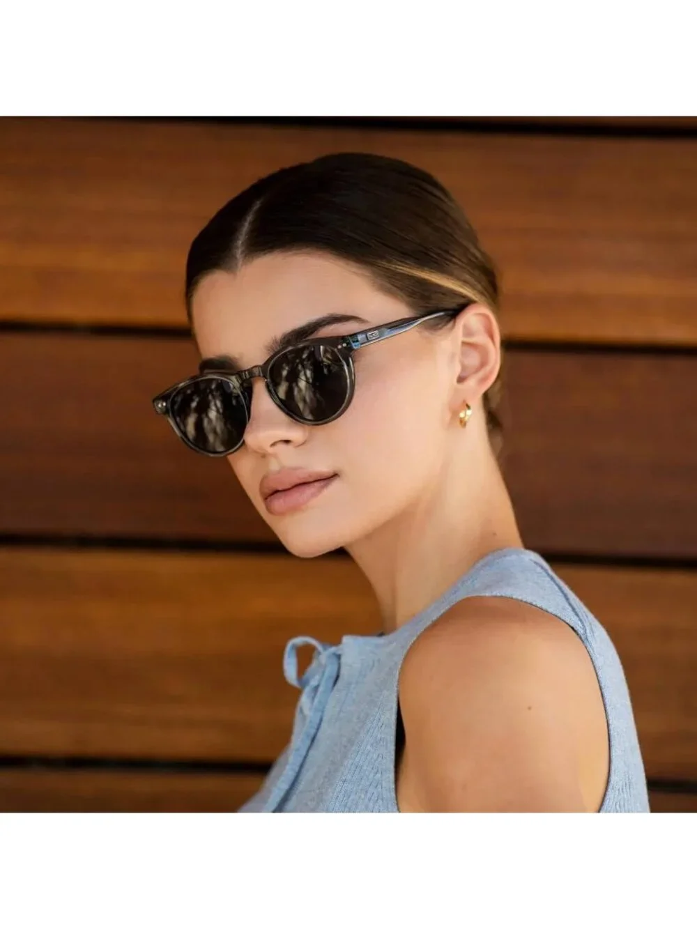 Women's Crystal Blue Frame Smoke Glasses Round Polarized Retro Wear Protection